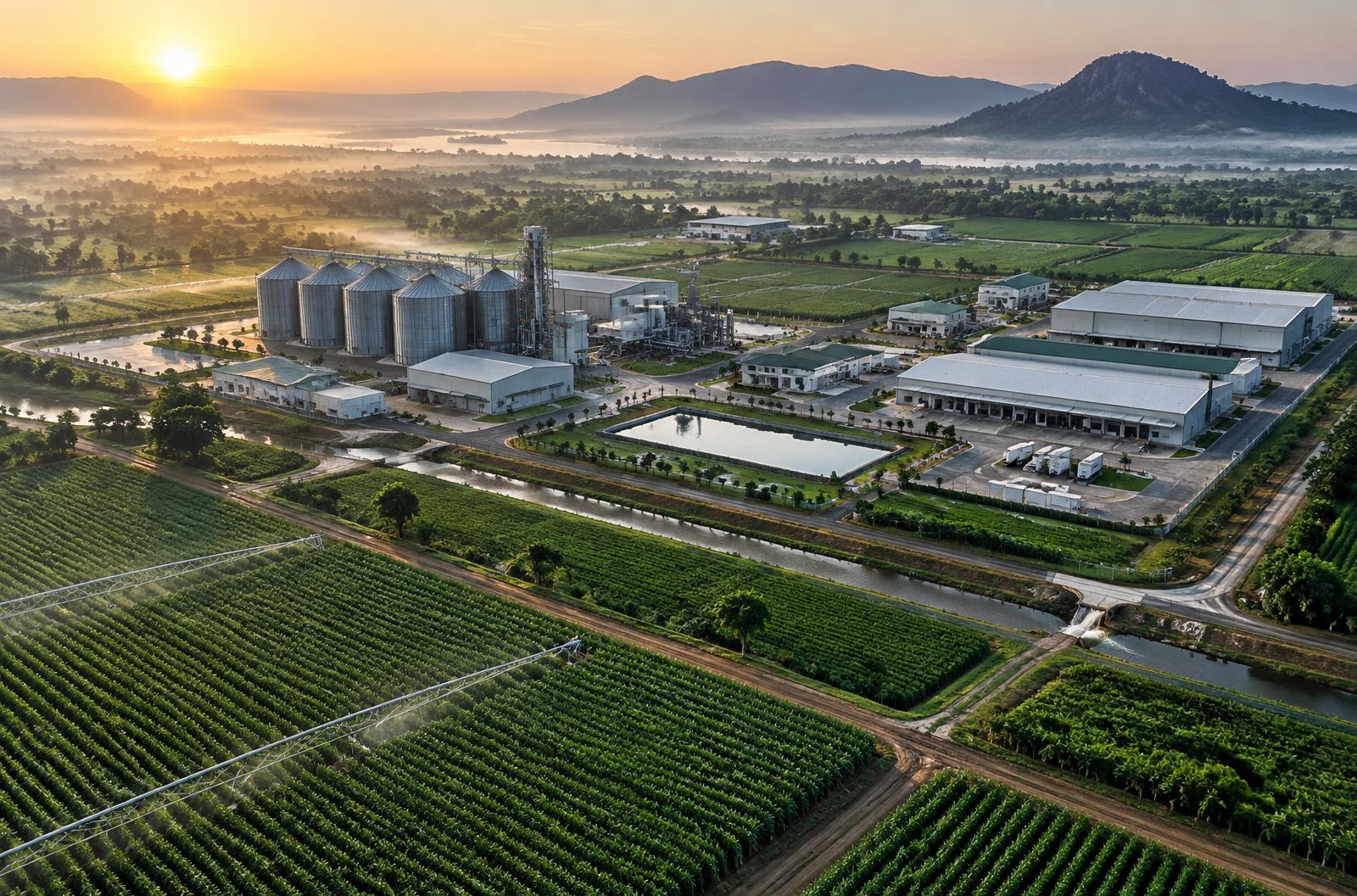 Integrated agricultural estate with processing, storage and logistics infrastructure